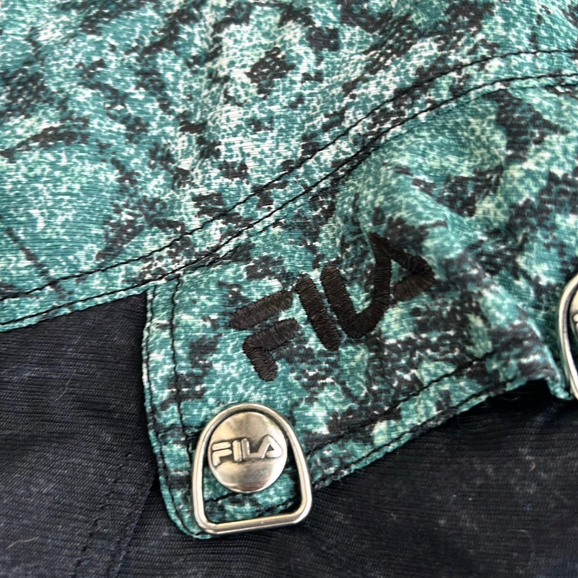 FILA Retro 90s Abstract Print Ski Adjustable Jacket With Hidden Hoosie