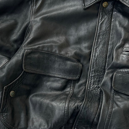 Vintage Black Bomber Leather Jacket With Fromt Pockets