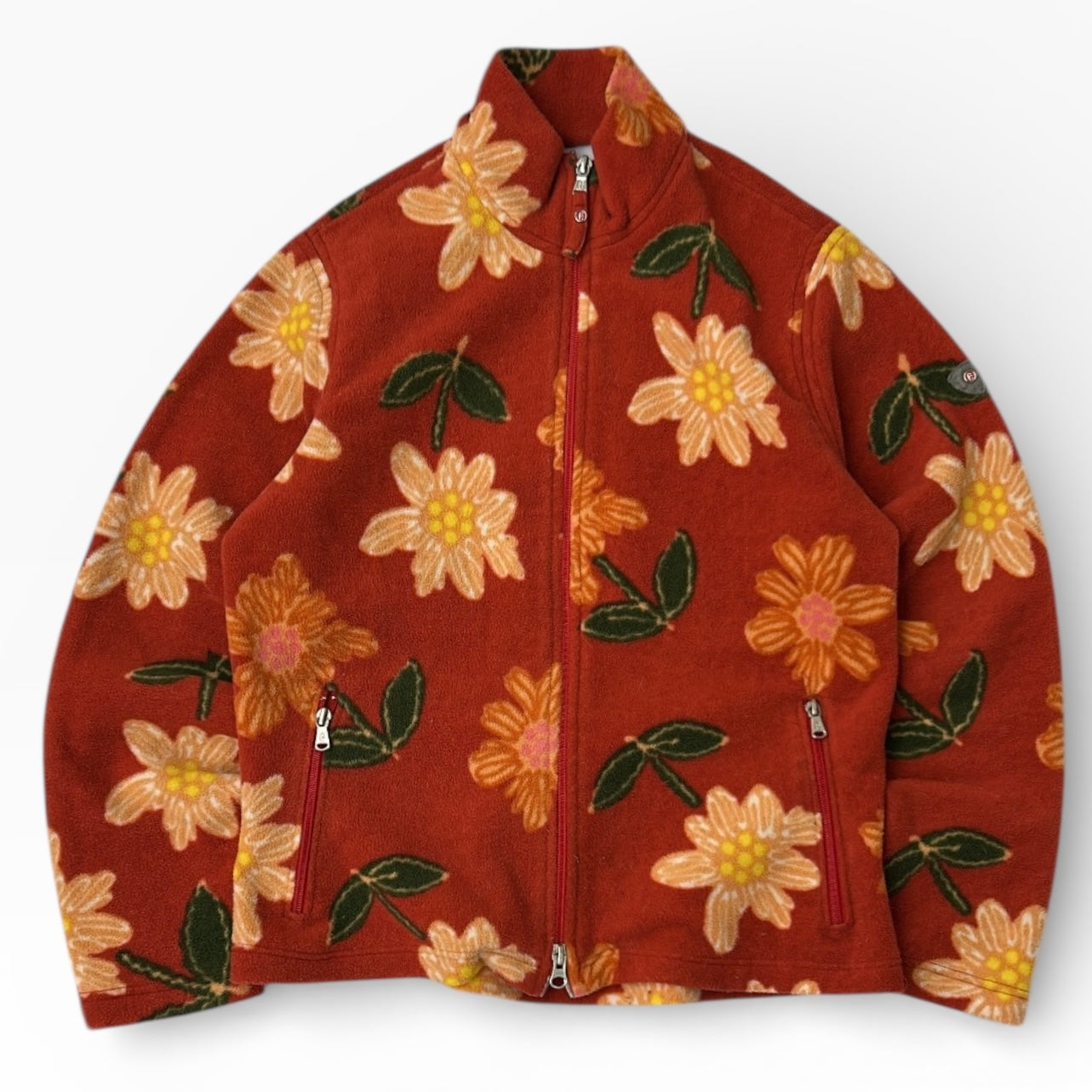Conte Of Florence Floral Orange Full Zip Fleece Jacket