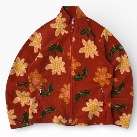Conte Of Florence Floral Orange Full Zip Fleece Jacket