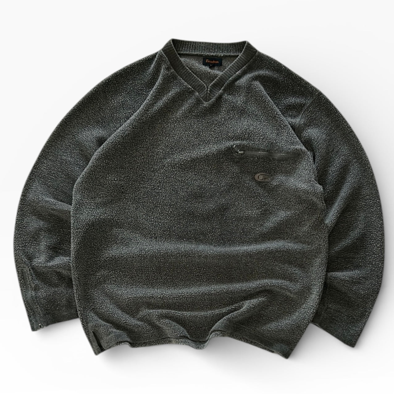 Freedom 90s Dark Grey V-Neck Fleece Shirt