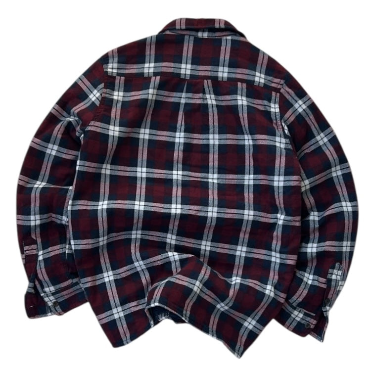 Emerson Red x Navy Fleece Checkers Full Button Up Flannel Overshirt with quilted lining