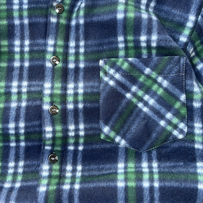 Langzi Navy x Green Fleece Checkers Full Button Up Flannel Overshirt