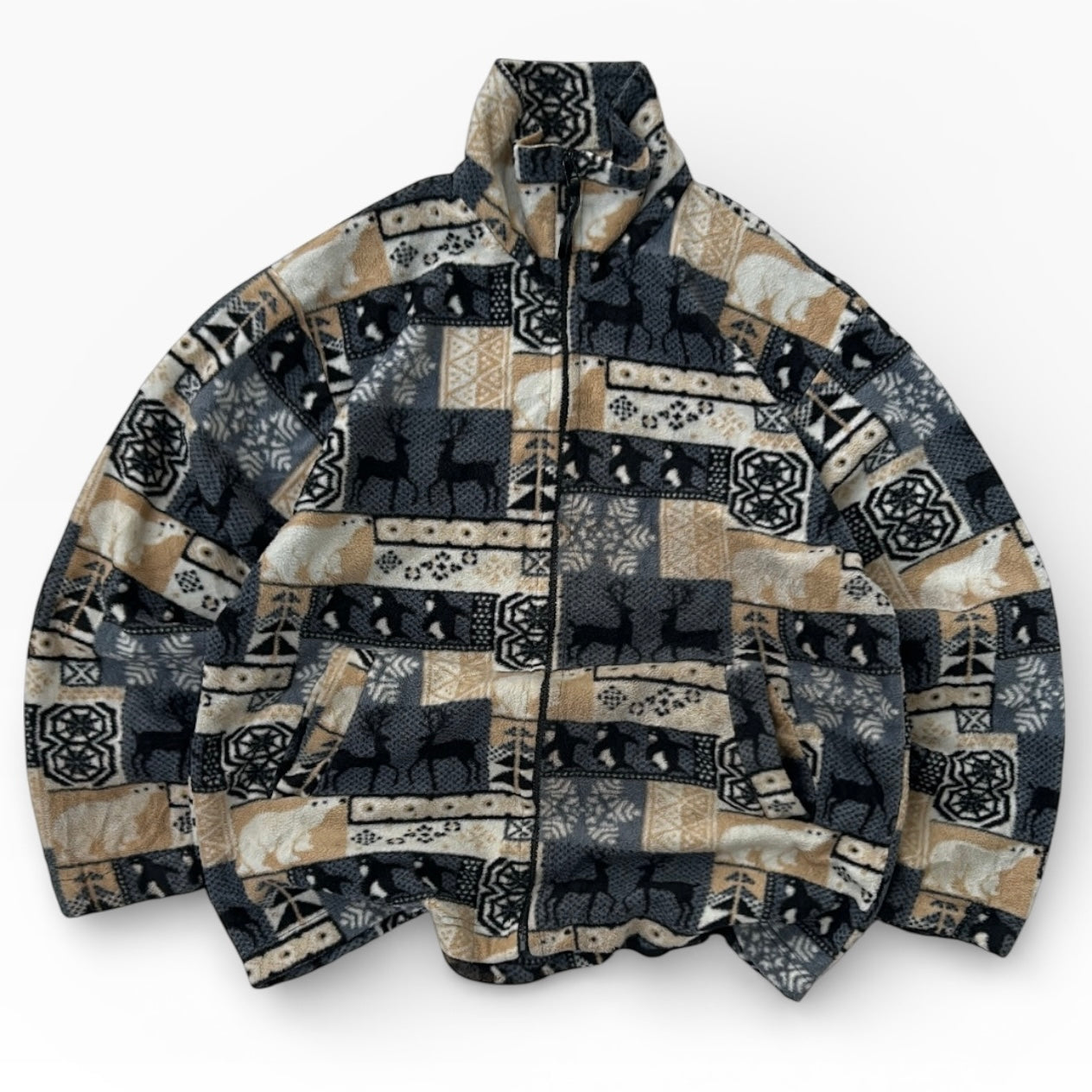 Reindear patterned full zip crazy fleece jacket with pockets