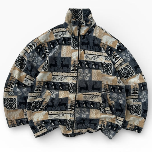 Reindear patterned full zip crazy fleece jacket with pockets