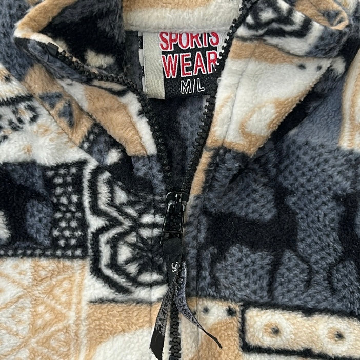 Reindear patterned full zip crazy fleece jacket with pockets