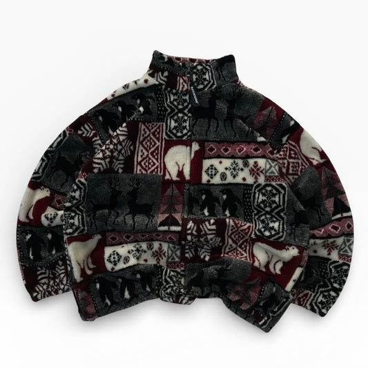 Caribou Crossing patterned fuzzy full zip adjustable fleece