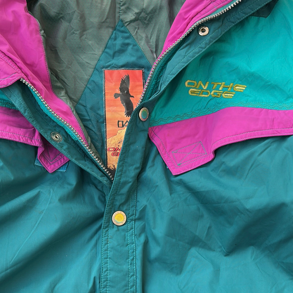 On The Edge Colourful Ski Full Zip Adjustable Jacket With Hidden Hoodie