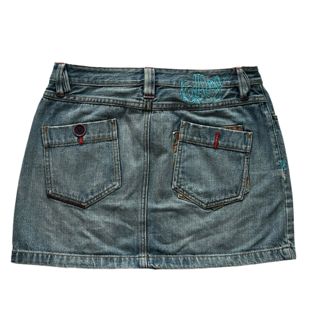 Graphic denim mini skirt