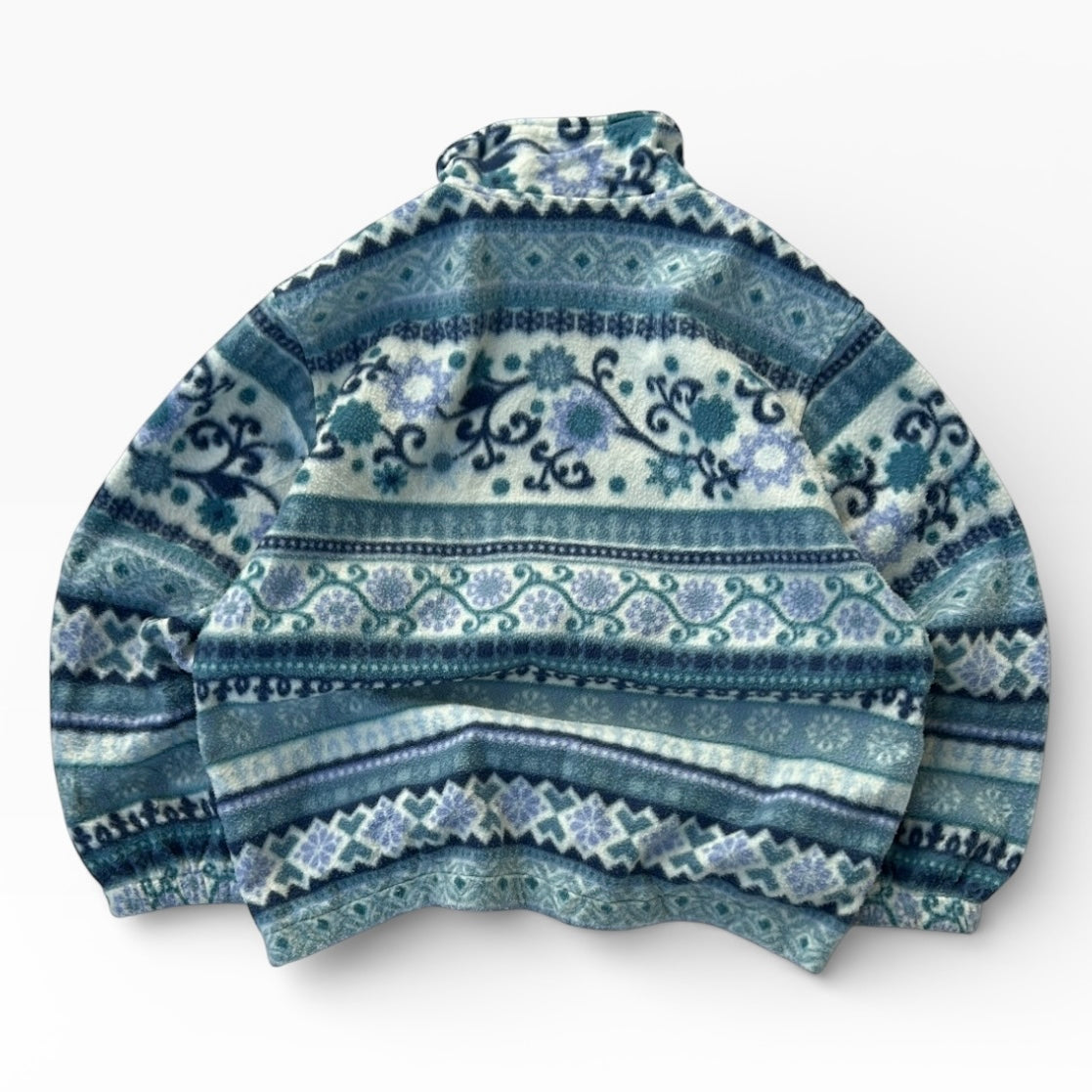 Vintage Blue x White Patterned Full Zip Fleece Jacket