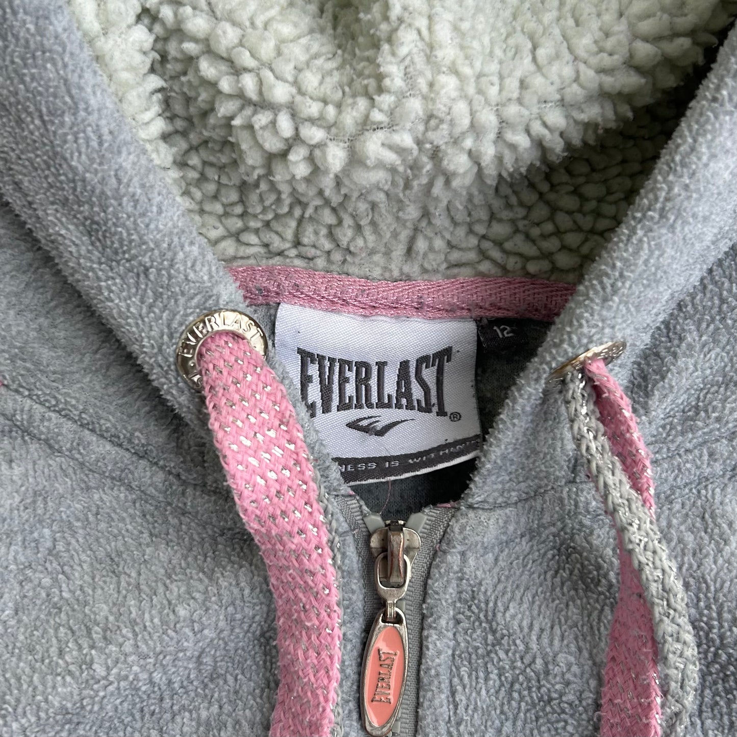 EVERLAST 00’s Grey x Baby Pink Fuzzy hoodie Fleece jacket