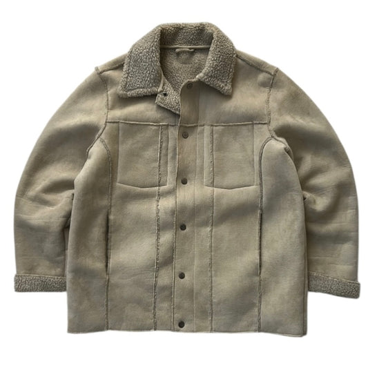 Soft Beige Sherpa-Lined Jacket with Classic Button Closure