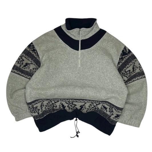 Vintage Thick Fashion Affairs Grey x Navy Patterns 1/4 Zip Fleece