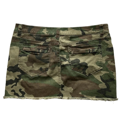 Camo Fishbone elastic denim mini skirt