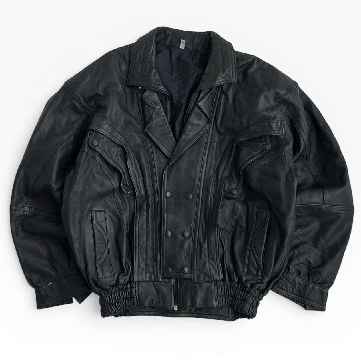 Black Bomber Leather Full Zip Jacket