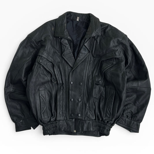 Black Bomber Leather Full Zip Jacket