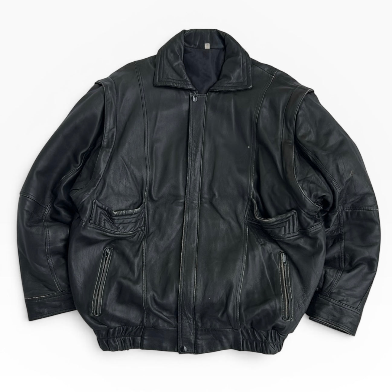 Bomber  Black leather full zip Jacket