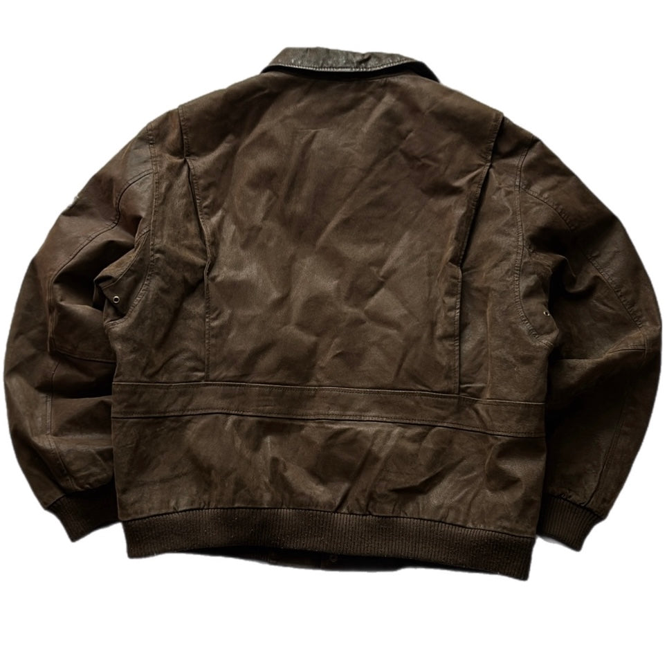 Brown Leather Bomber Fit Jacket