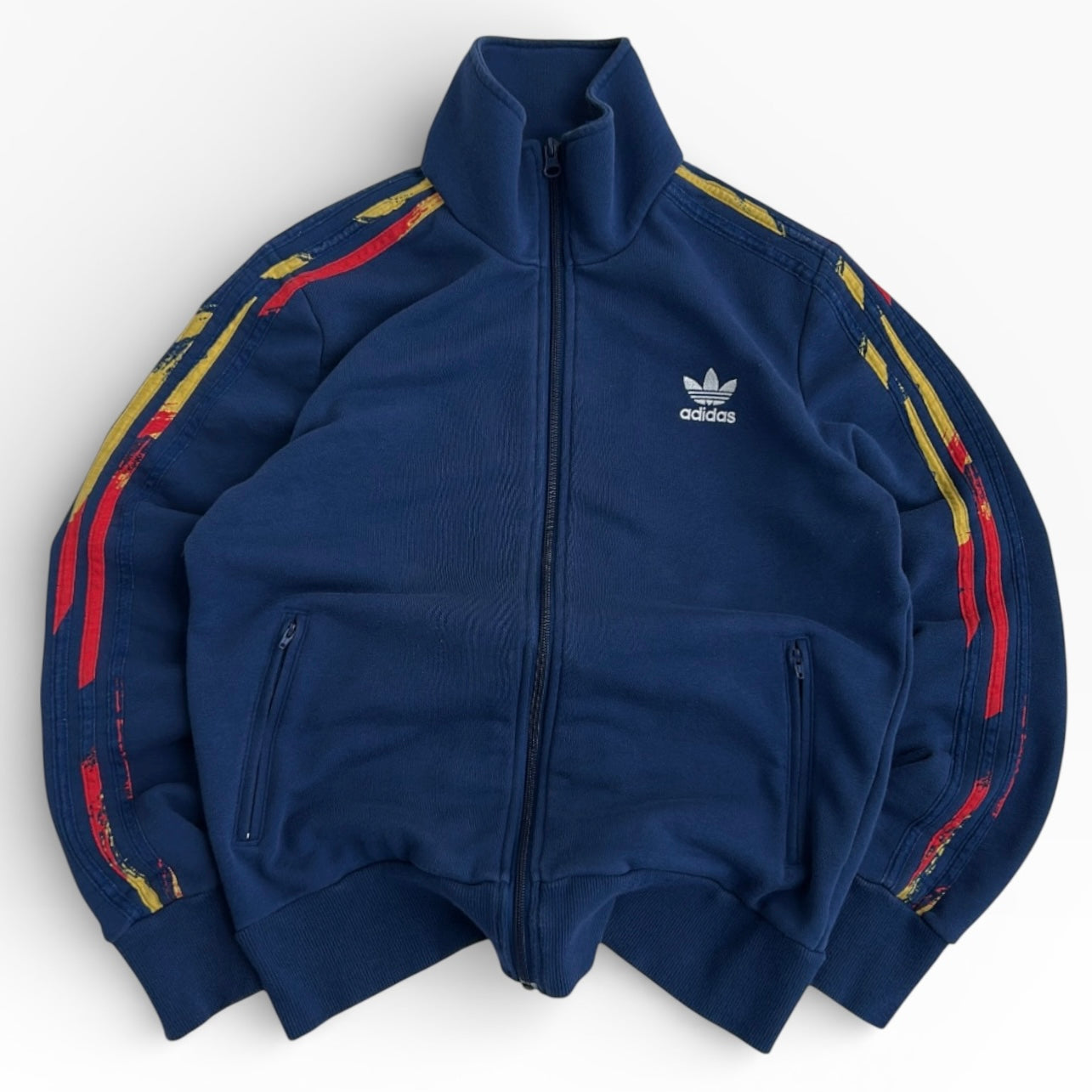 Adidas patterned three stripe x back logo full zip jacket