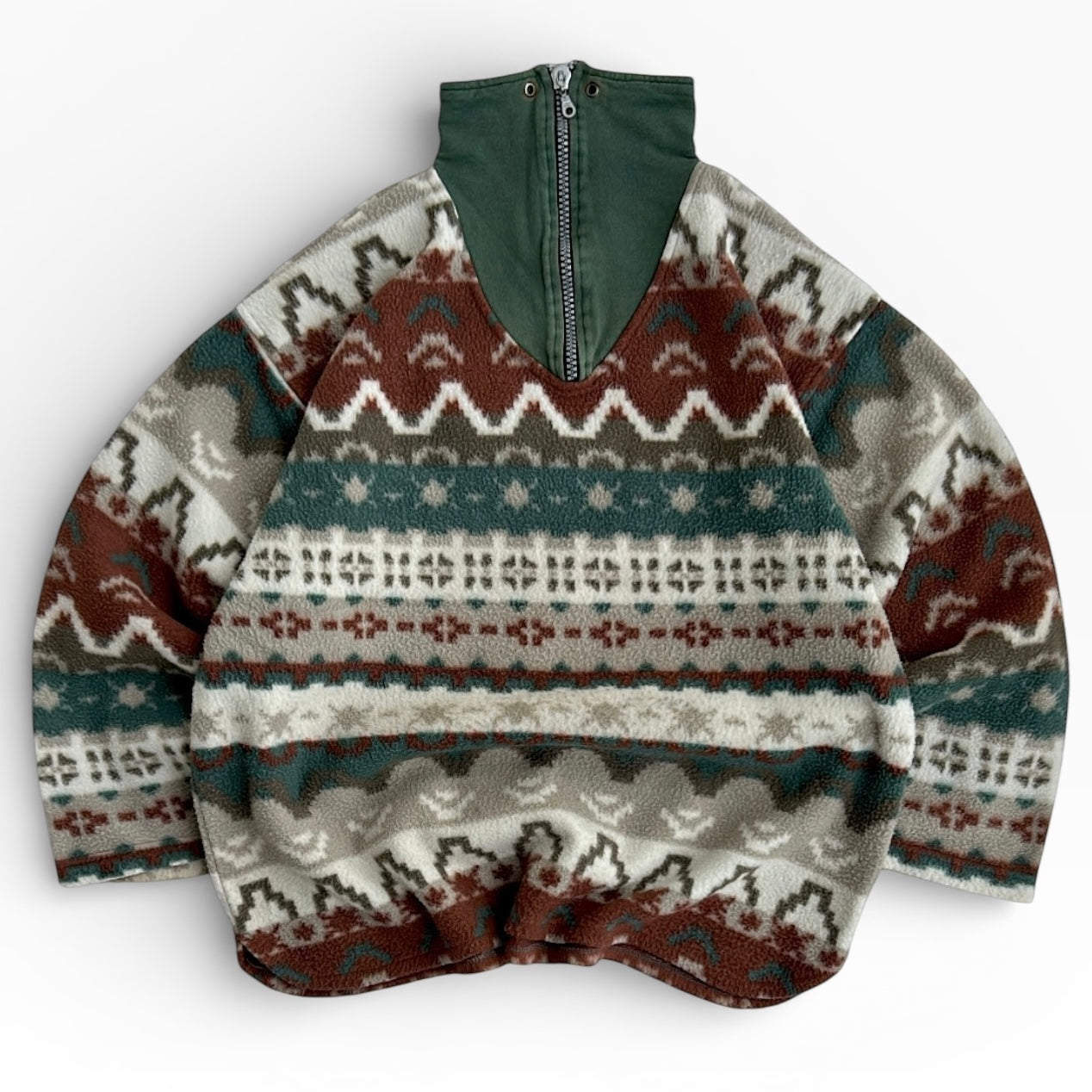 Vintage earthy tonned 1/4 Zip Patterned Fleece