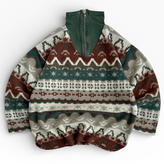 Vintage earthy tonned 1/4 Zip Patterned Fleece