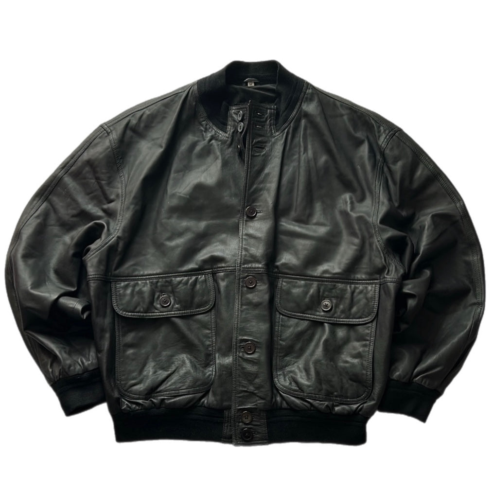 Black Leather Bomber Fit Jacket