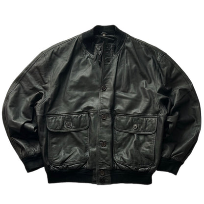 Black Leather Bomber Fit Jacket