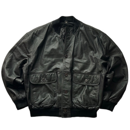 Black Leather Bomber Fit Jacket