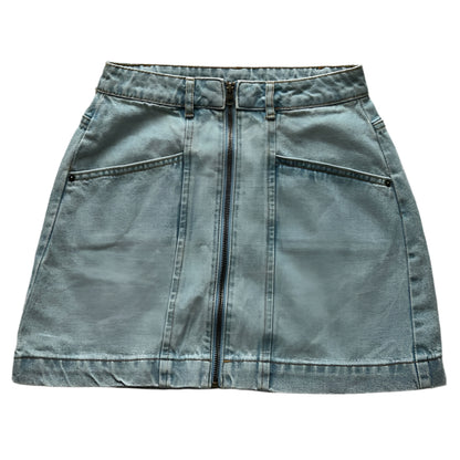 Full zip high waisted denim mini skirt