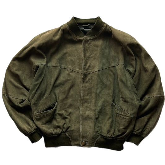 Green Suede Bomber Fit Jacket