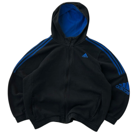 Adidas Three Stripe Black x Blue Full Zip Hooded Jacket