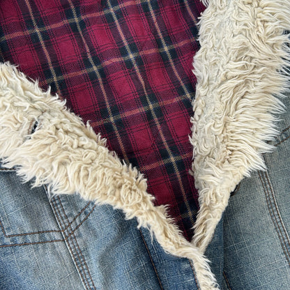 Rare Denim Vest With Checkered & Fuzzy Inside