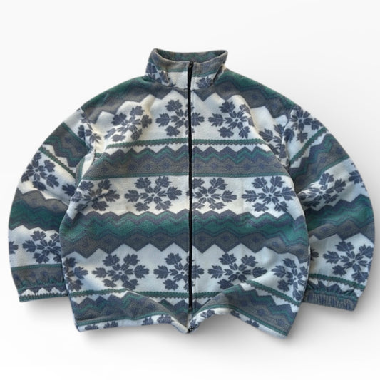 Vintage Full Zip Snowflake Adjustable Fleece Jacket