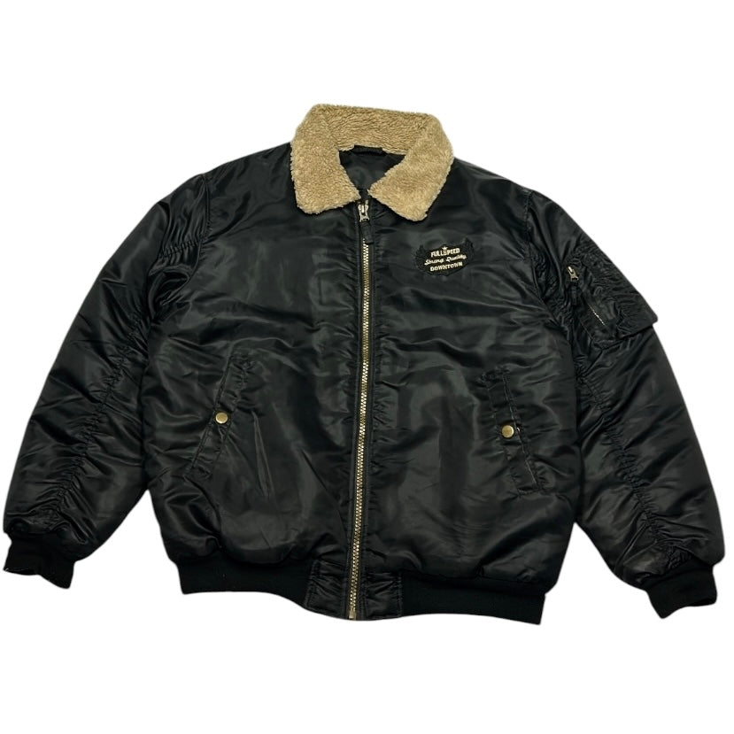 Black Bomber Full Zip Jacket With Fuzz Around Neck Line