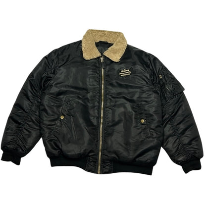 Black Bomber Full Zip Jacket With Fuzz Around Neck Line