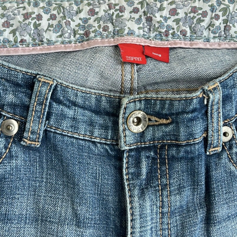 ESPRIT 00’s Floral inside lining mid wash denim cabana pants