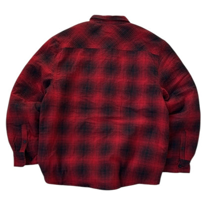 Red  Fleece Checkers Full Button Up Flannel Overshirt with quilted lining