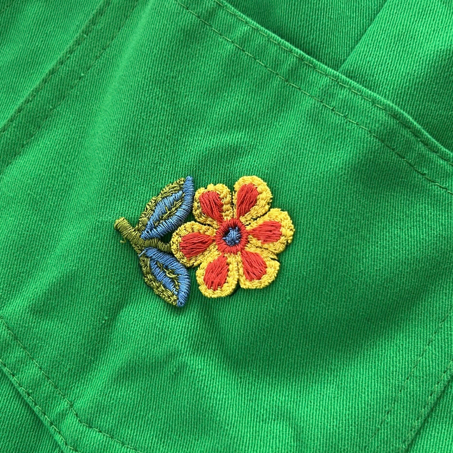 Wels Green Cabana Dungarees With Knitted Flower On Front Side