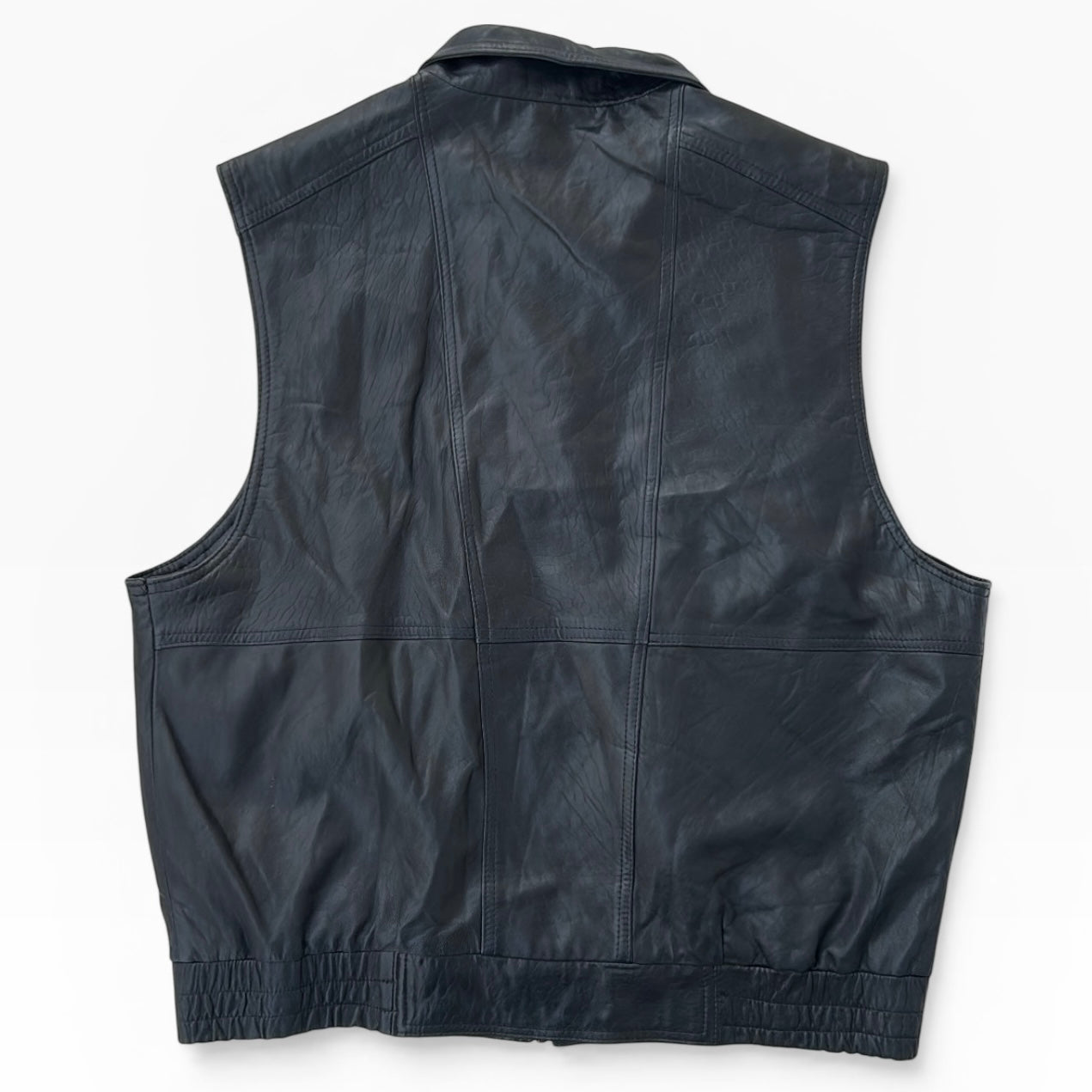 Dark Blue Leather Vest Full Zip Jacket