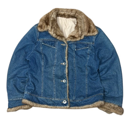 Denim 00’s Jacket With Brown Fuz Around Neck Line & Sleeves