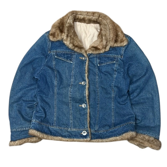 Denim 00’s Jacket With Brown Fuz Around Neck Line & Sleeves