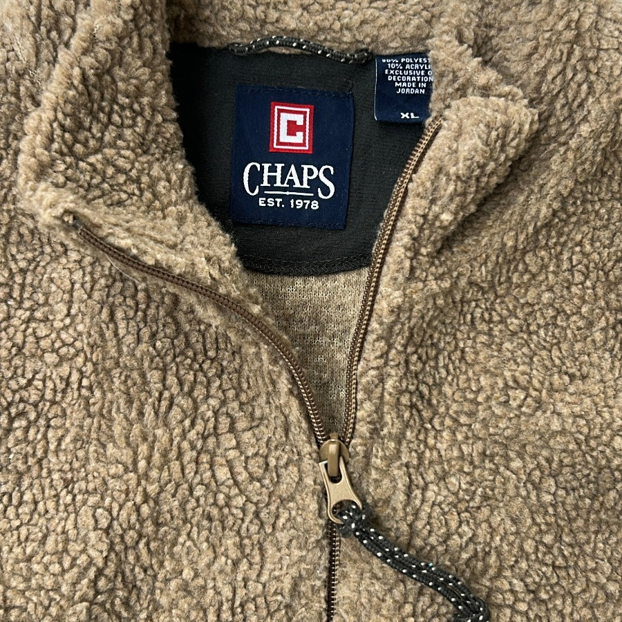 Chaps Fuzzy Brown Full Zip Adjustable Fleece Jacket