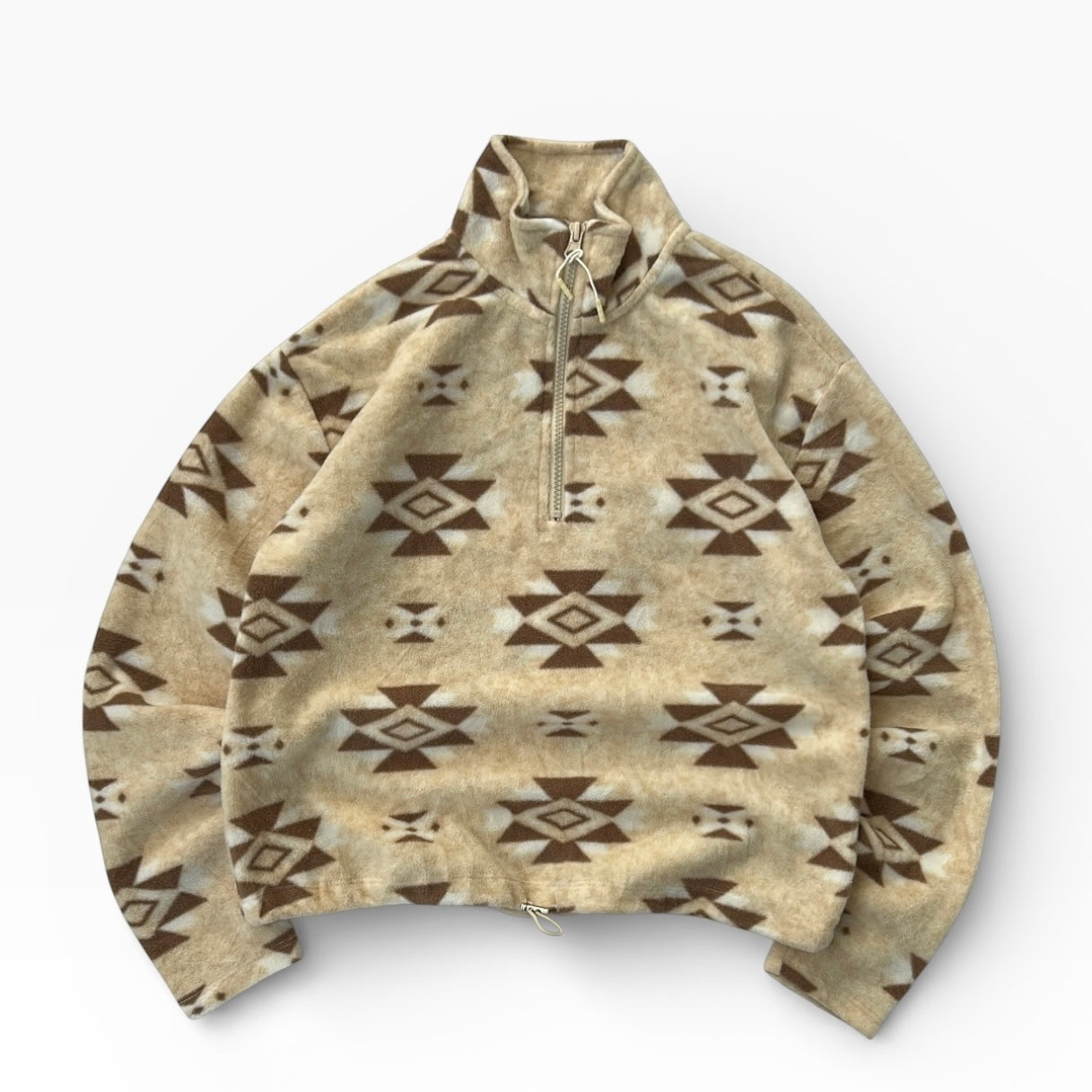 Vintage Patterned 1/4 Zip adjustable  cropped Fleece