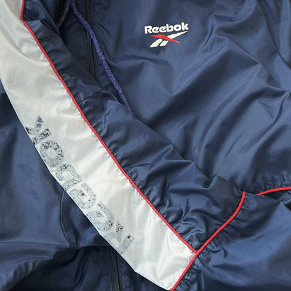 Reebok Navy Light Windbreaker Navy Full Zip Adjustable Jacket With Hidden Hoodie