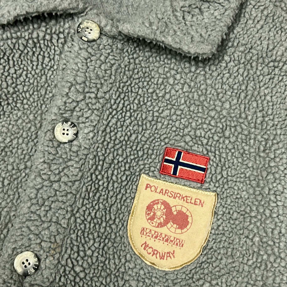 Napapijri Grey Fuzzy Button Up Fleece Jacket