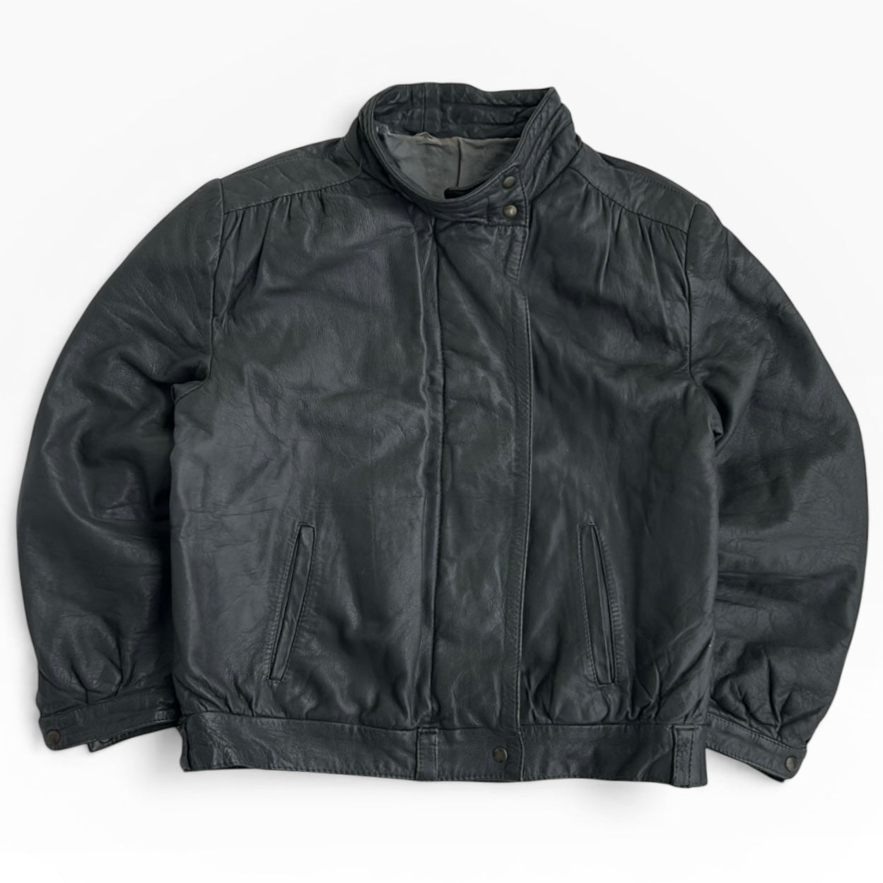 Dark Grey Vintage Bomber Leather Jacket
