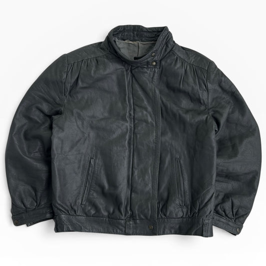 Dark Grey Vintage Bomber Leather Jacket