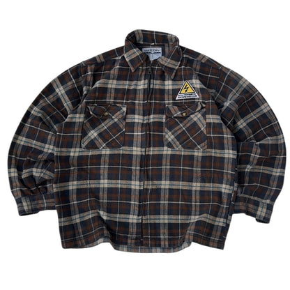 Vintage TAKE OFF Flannel Shirt Jacket – Brown Plaid with Snowboard Patch