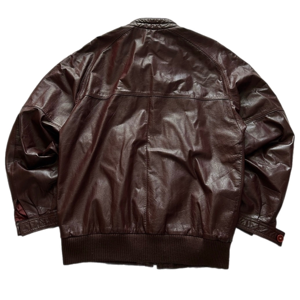 Burgundy Leather Bomber Jacket