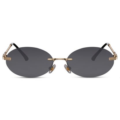 The Drew – Oval Black x Metallic Retro Sunglasses